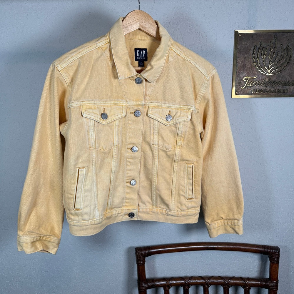 Gap Denim Womens XS Yellow Cotton Trucker Jacket Long Sleeve Pockets